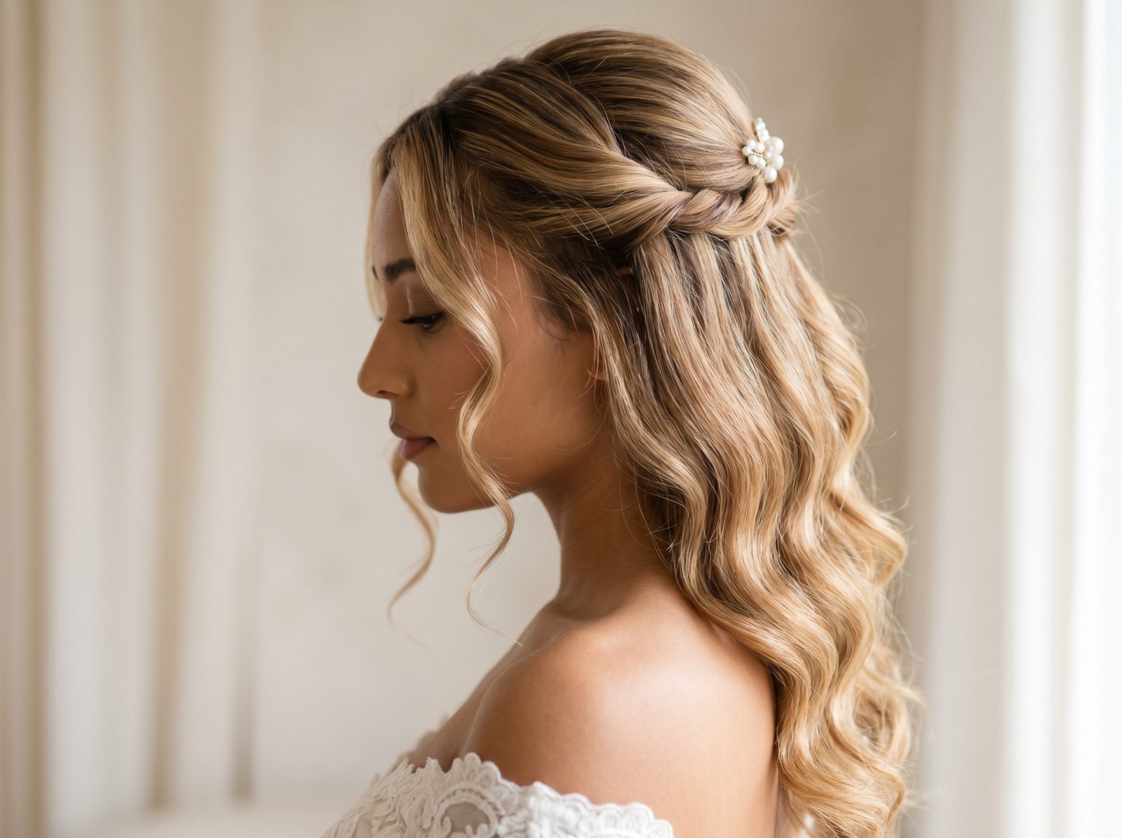 Editorial bridal hair portrait — soft styling